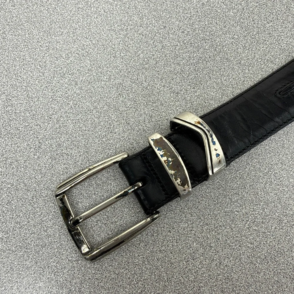Mezlan Belt Mens Medium Black Leather Silver Buckle Dress Casual 4522 42